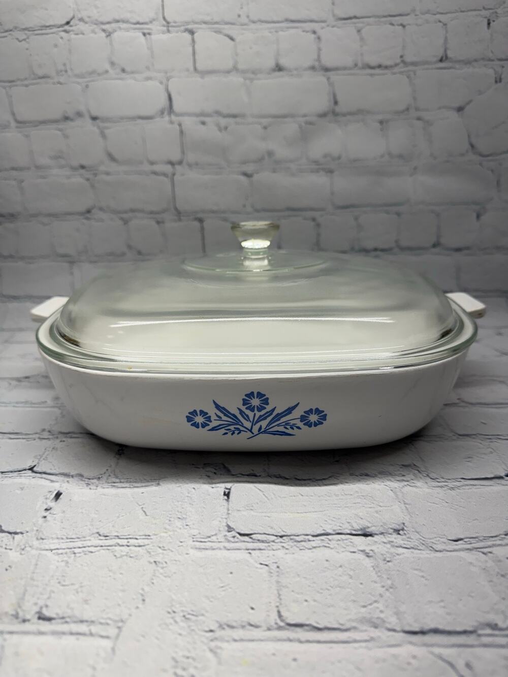 Vintage CorningWare casserole dish featuring the iconic "Blue Cornflower"